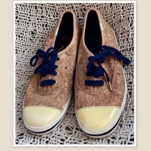 Kate Spade X Keds Cork Cream Cap Toe Patent Lace Up Sneakers Size 6